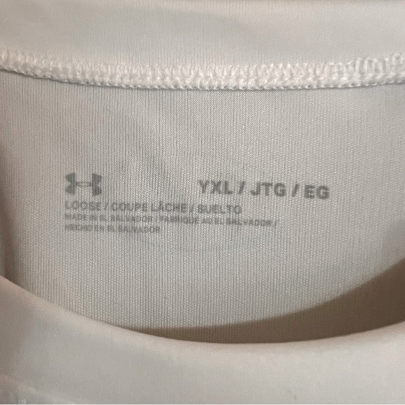 Under Armour Boys XL Tech Hybrid Dri-Fit Loose Cool White Green Black TShirt NWT - Picture 5 of 15